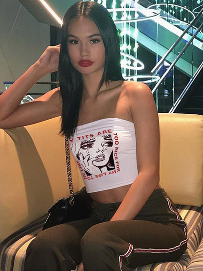 Crying Woman Print Short Sleeve T-Shirt with Round Neck