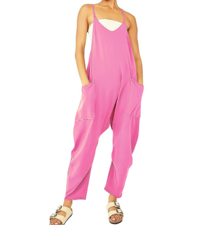 One-piece Women Woman Pocket Spaghetti Straps Knitted One-Piece Trousers