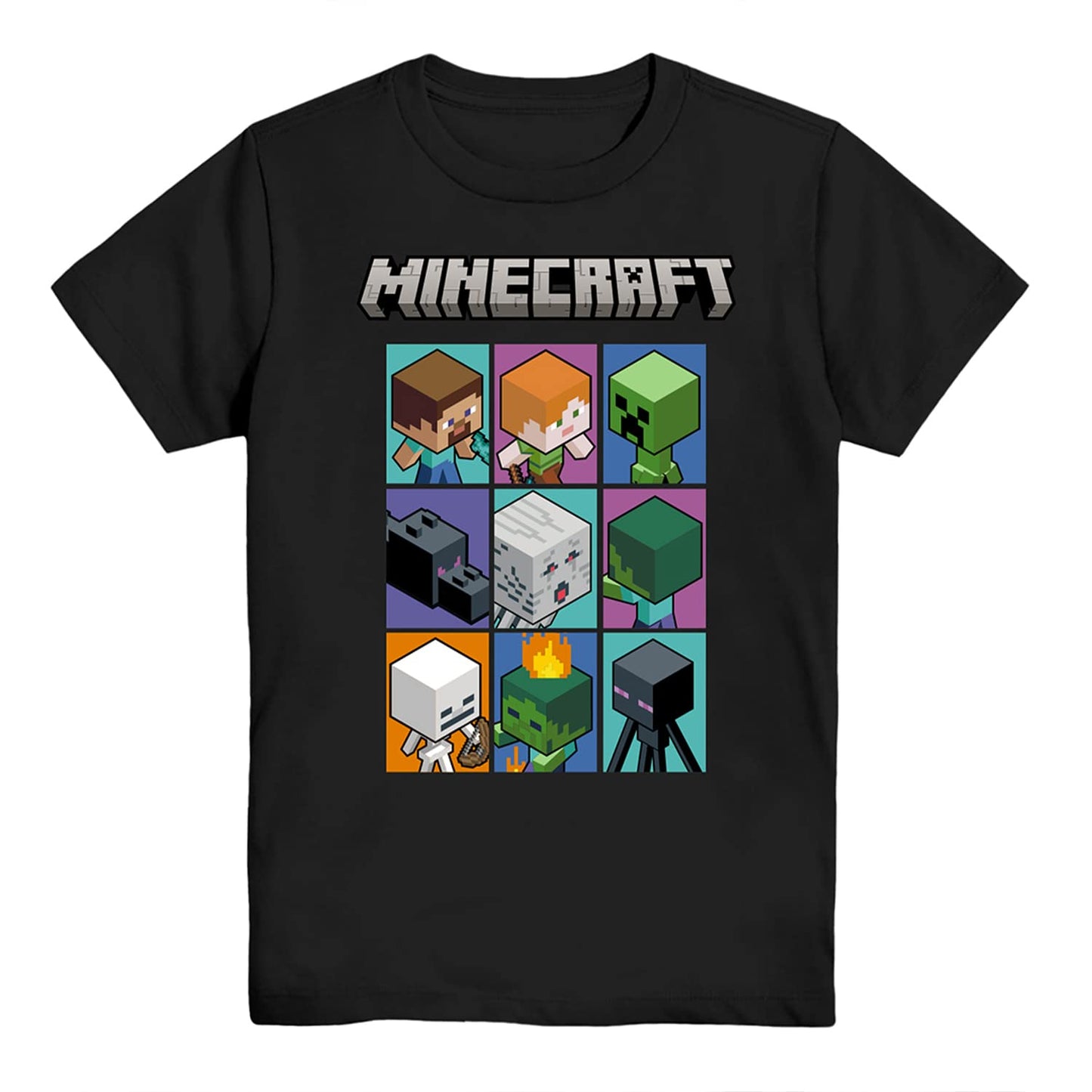 Minecraft Boys Video Game T-Shirt - Black and Green Creeper Face - Official Shirt (Black Grid Small)