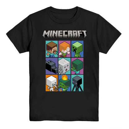 Minecraft Boys Video Game T-Shirt - Black and Green Creeper Face - Official Shirt (Black Grid Small)
