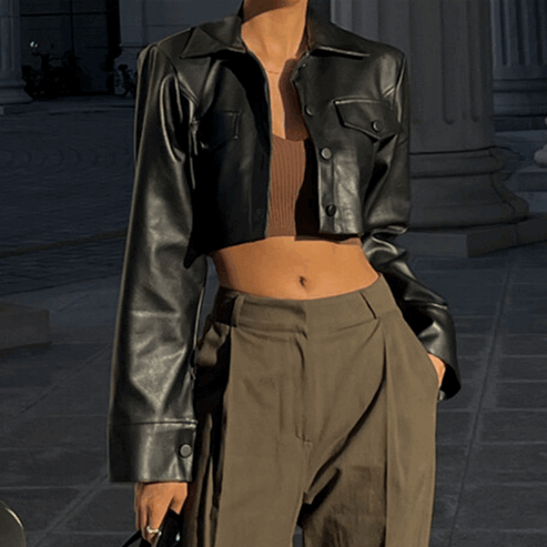 Locomotive Style  Leather  Jacket  Women  Woman  (One Piece)