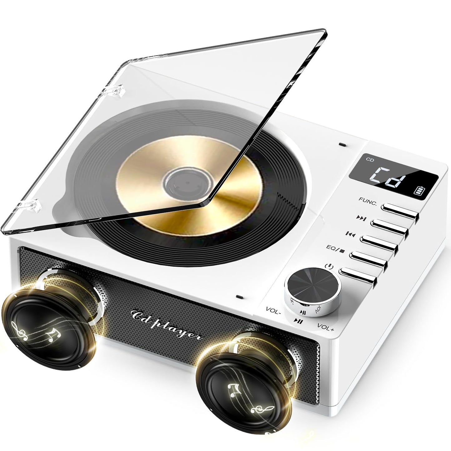 4000mAh Rechargeable CD Player with Dual Speakers Bluetooth Desktop CD Player with FM RadioCD Boombox with Remote Control LCD Display Support USB/TF Card/AUX/3.5mm Headphone Jack for Home
