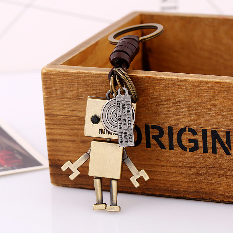 Creative Leather Robot Keychain for Couples