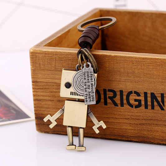 Creative Leather Robot Keychain for Couples