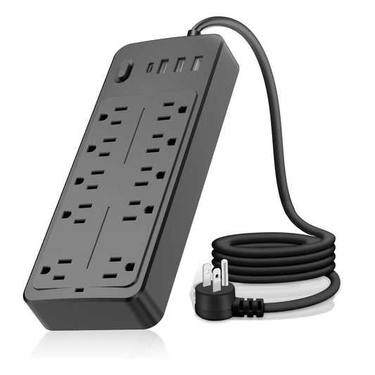 Power Strip Power Bar Muti-Outlets Ports Desktop Charging Station Flat Plug Overload Surge Protection Outlet Strip USB Ports Extension Cord Wall Mount Night Light Station Socketfor HomeOffice
