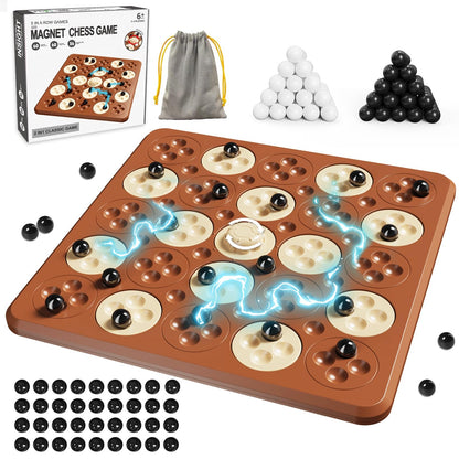 Magnetic Game Chess Magnet Game Magnetic Board Game for Kids Adults Family Game Night 2 in 1 Multiplayer Magnet Chess Game with 36 Stones & Connect-5-Piece Game Magnetic Game Chess Set Gift(Brown)