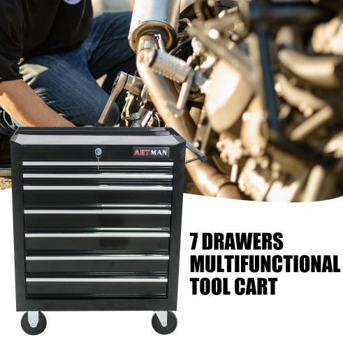 7 DRAWERS multi function tool cart with wheels and lock - BLACK garage
