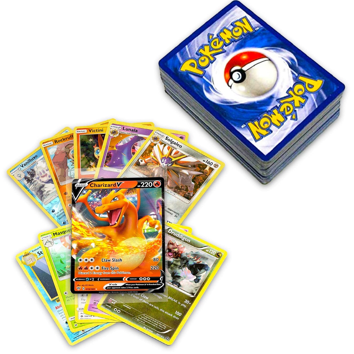 50+ Official Pokemon Cards Collection with 5 Foils in Any Combination and at Least 1 Rarity GX EX FA Tag Team Or Secret Rare