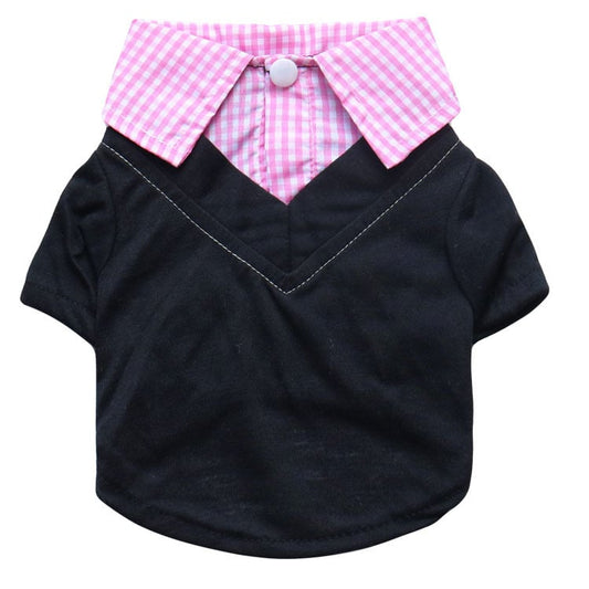 Teddy Printed Plaid Dog Shirt with Pointed Collar