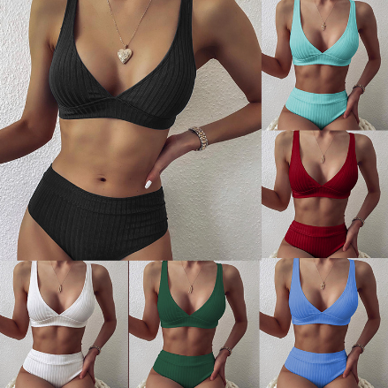 WOLFF Flexible Women's V-Neck High-Waist Bikini (One Piece)