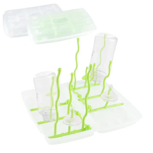 LIOUCBD 2Pcs Baby Bottle Drying Rack Space Saving Folding Bottle Dryer Baby Bottle Organizer Bottle Dryer Holder Removable Water Tray for Home & Travel (White and Green)