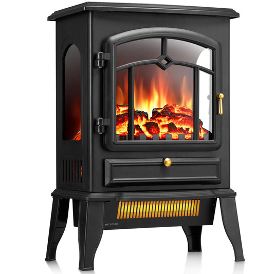 Electric Fireplace Heater with Thermostat Control 15" Cathedral Stylish Small Fireplace Stove Heater 3D Realistic Flame Effects Overheating Safe Design
