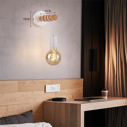 American Creative Wood Wall Light with Iron Shade