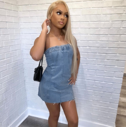 Sexy Backless Strapless Denim Dress woman women date couple party night clubbing