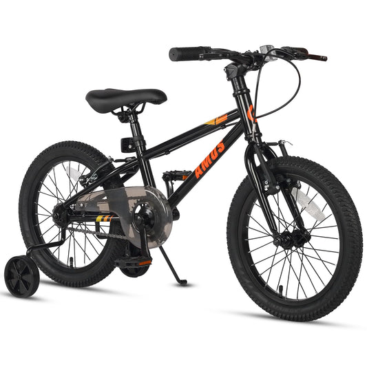 Glerc Amos 16 Inch Kids Road Bike for 4 5 6 7 8 Years Old Boys Girls City Road Bicycle for Youth with Training Wheels & Kickstand & Dual Handbrakes for Gift Black