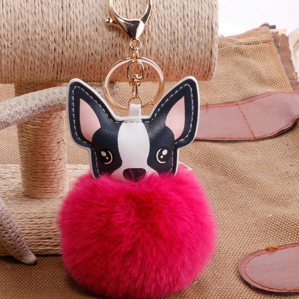 PU Dog Pom Pom Keychain for Bags and Car Decor