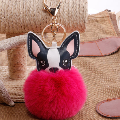 PU Dog Pom Pom Keychain for Bags and Car Decor