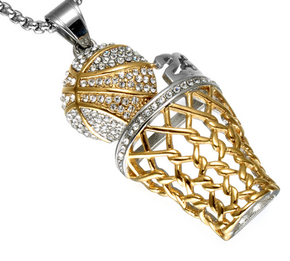 Diamond Basketball Hoop Pendant, Titanium Steel Necklace