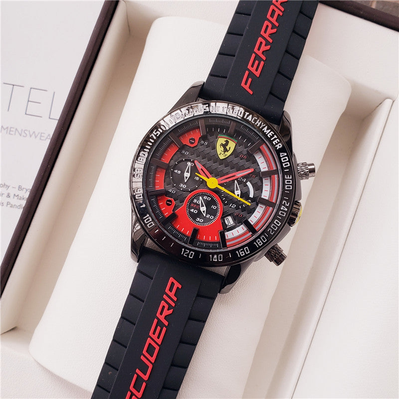Men's Vintage Quartz Watch with 6 Needles - Ferrari Style