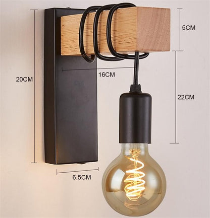 American Creative Wood Wall Light with Iron Shade