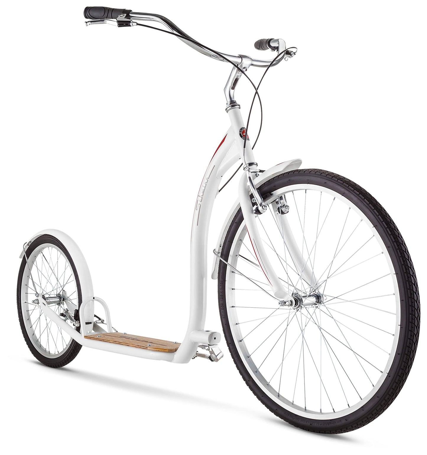Schwinn Shuffle Adult Scooter 26-Inch Front Wheel 20-Inch Rear Wheel Alloy Linear Pull Brakes Steel Frame White