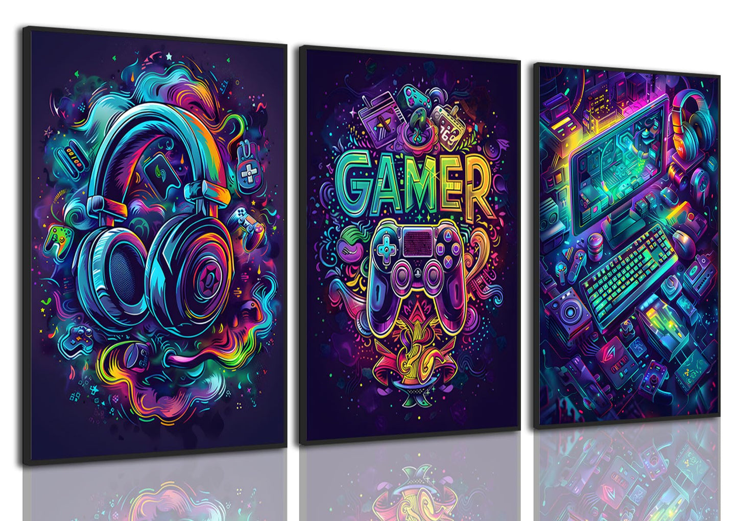 Gaming Gamer Poster x3 Video Game Wall Art Set of 3 Game Room Decor Cool Gaming Sign Pictures Prints Graffiti Gamepad Headphones Canvas Painting Gamer Wall Decor for Boys Bedroom 12x16in Unframed