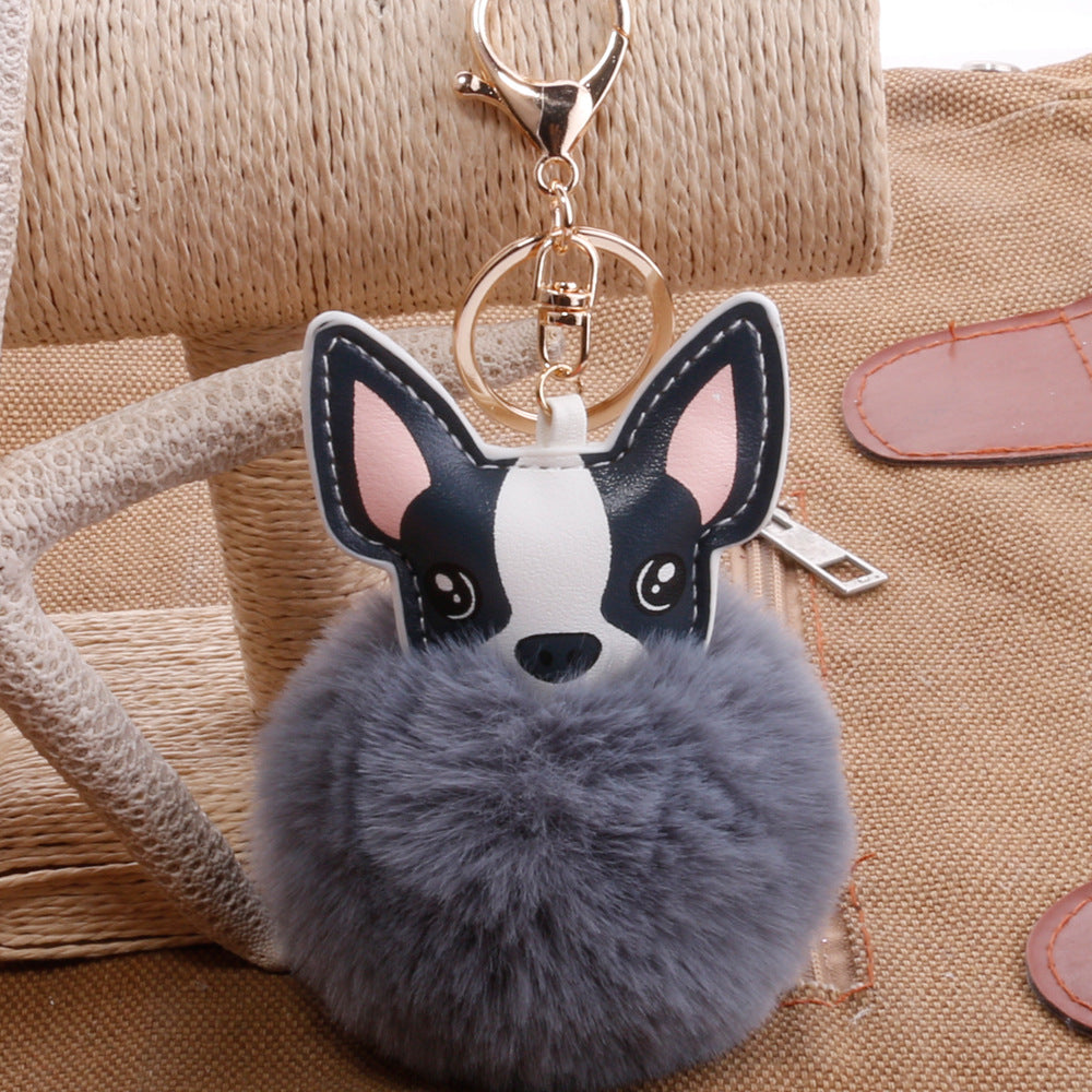 PU Dog Pom Pom Keychain for Bags and Car Decor