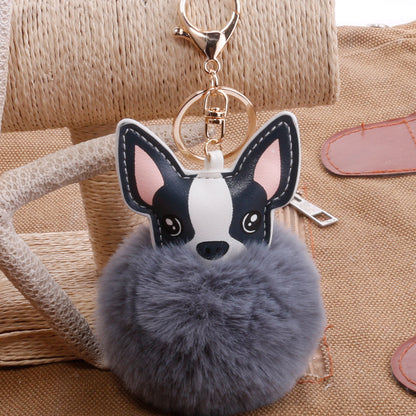 PU Dog Pom Pom Keychain for Bags and Car Decor