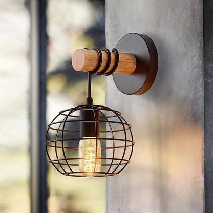 American Creative Wood Wall Light with Iron Shade