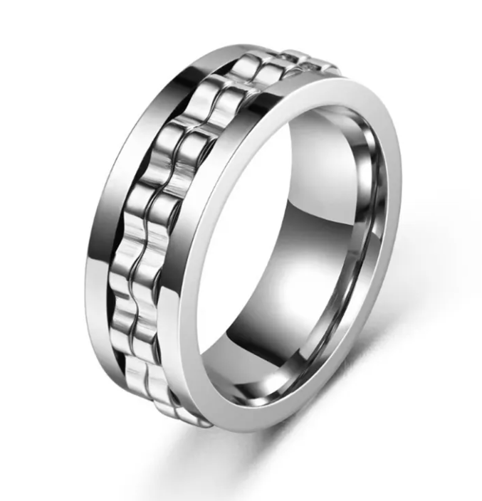 Titanium Spinner Square Texture Ring For Men stress relief