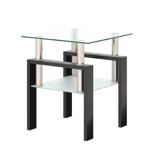 Modern Tempered Glass Tea Table Coffee Table End Table Square Table For Living Room, Transparent Black