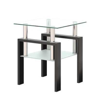 Modern Tempered Glass Tea Table Coffee Table End Table Square Table For Living Room, Transparent Black