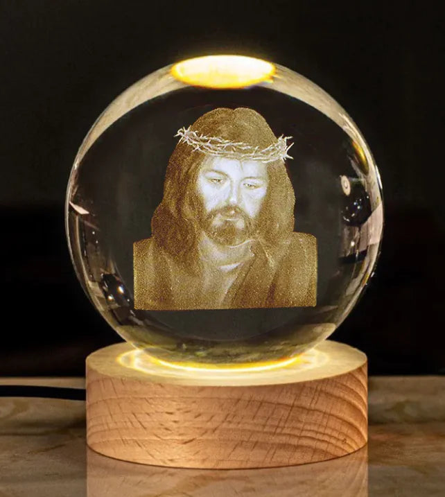 Glow Crystal Desk Ornament with wood base