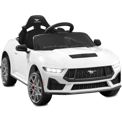 Kids 12V Electric Ride On Car Officially Licensed Ford Mustang w/Parent Control LED Lights 2 Speeds Bluetooth - White