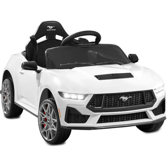 Kids 12V Electric Ride On Car Officially Licensed Ford Mustang w/Parent Control LED Lights 2 Speeds Bluetooth - White