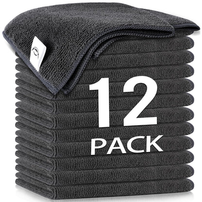Microfiber Cleaning Cloth 11.8"X11.8”Multifunctional Use in Home Kitchen Office and Car Cleaning Lint-free Scratch-freeHighly-AbsorbentReusableMachine Washable for Hundreds of Times (12 Grey)