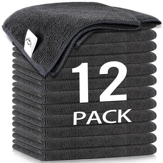 Microfiber Cleaning Cloth 11.8"X11.8”Multifunctional Use in Home Kitchen Office and Car Cleaning Lint-free Scratch-freeHighly-AbsorbentReusableMachine Washable for Hundreds of Times (12 Grey)