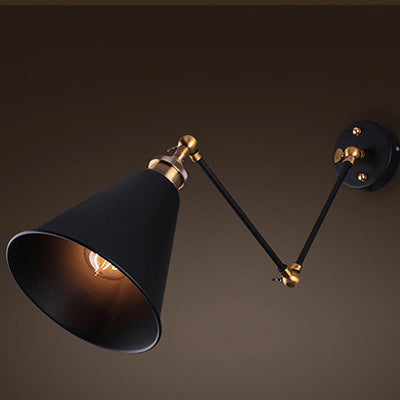 E27 Industrial Retro Adjustable Wall Lamp with Black Shade