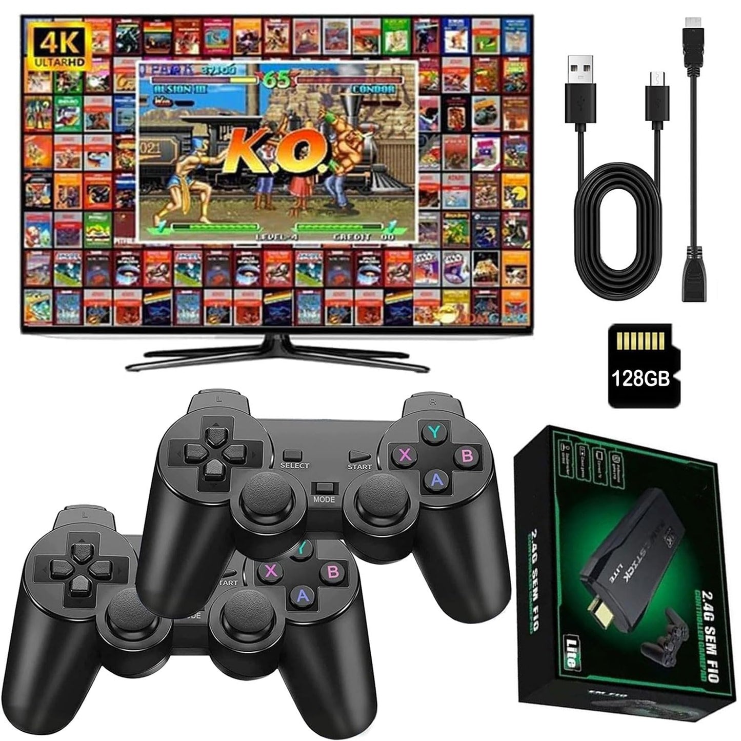 20400+ Retro Game Stick Retro Game Console with 128G Card Plug and Play Video Game Stick TV HDMI Output 2.4GHz Wireless Game Controller