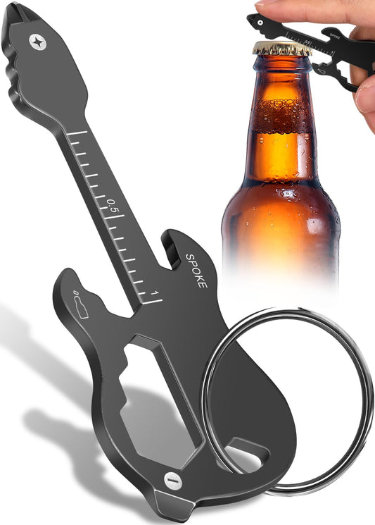 Buleens Guitar Keychain Multitool Bottle Opener Cool Guitar-Shaped Pocket Multi Tool Beer Opener Key Chain for Men Father Grandpa Boyfriend Music Lover