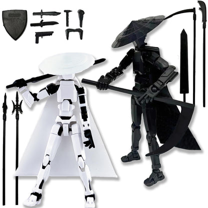 2 Packs (Assembly Completed) T13 Action Figure SetTitan 13 Robot Movable Action Figure3D Printed 13 Action Figure ArticulatedFull Body Mechanical DollChristmas Birthday Gift for Kids Adult(G+S)