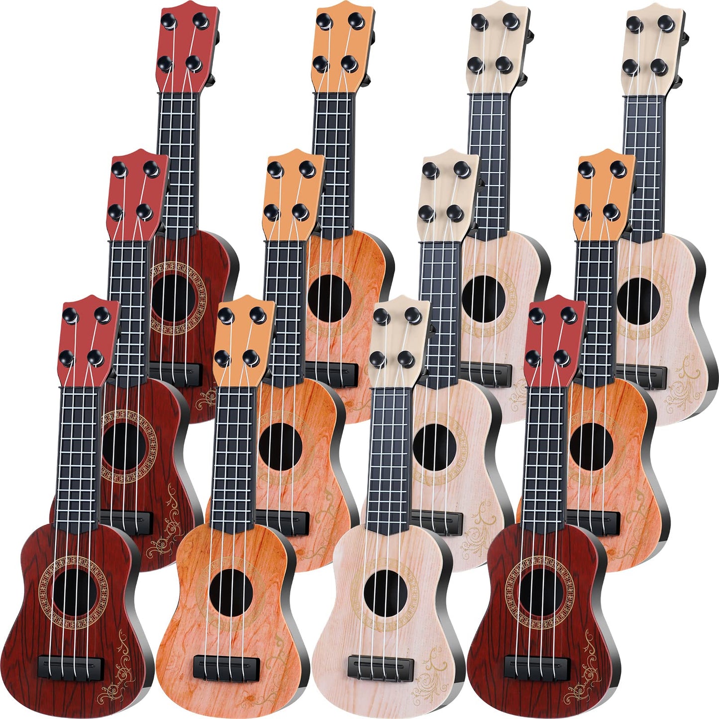 Lenwen 24 Pcs Kids Toy Guitar 10 Inch Ukulele Beginner Musical Instrument Toddlers Ukulele Guitar Mini Size Classical Ukulele Guitar Baby Cute Guitar Rhyme Developmental Educational Toy for Toddlers