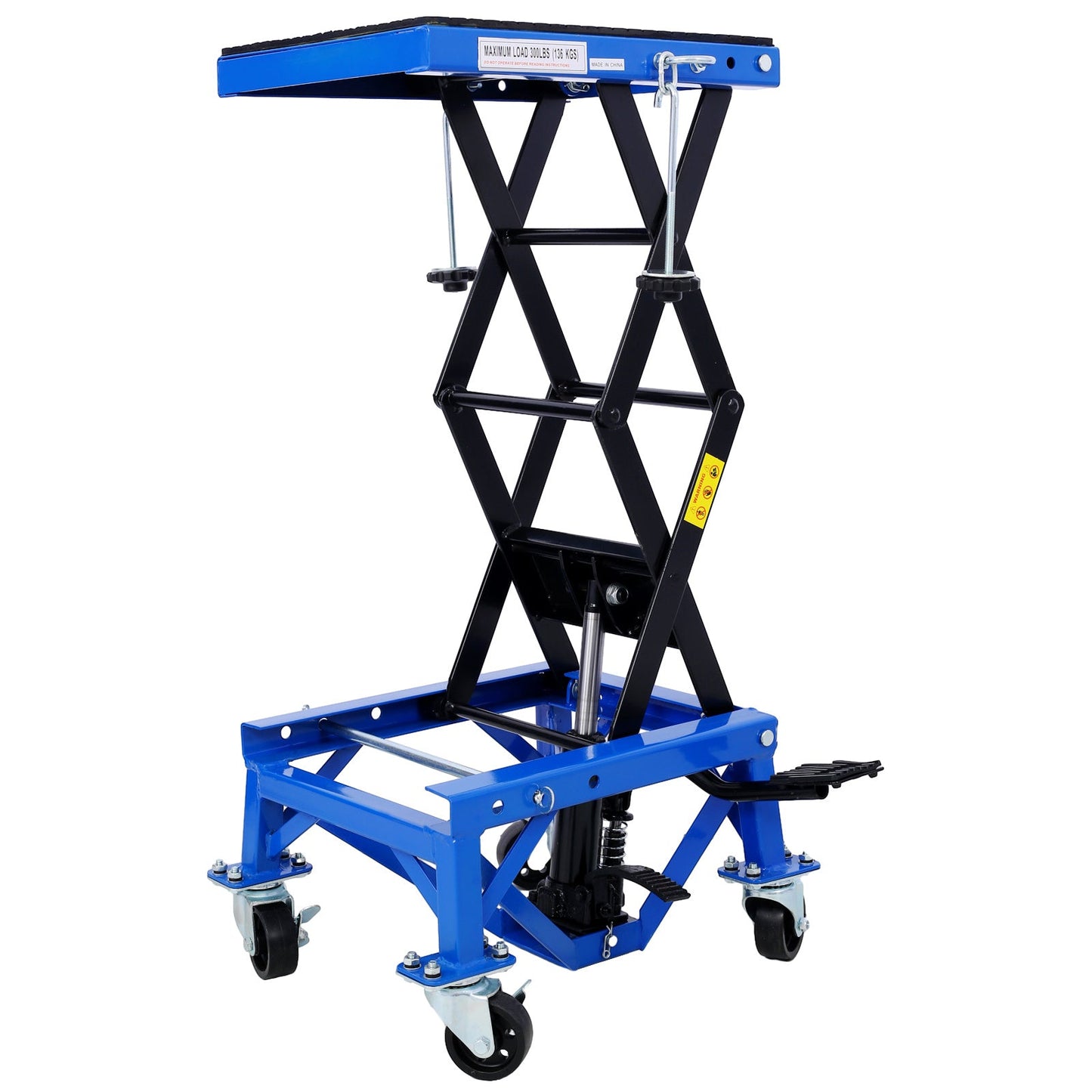 Metal Jack Lifting w/ Foot Pedal Wheels support up to 300lbs