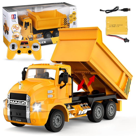 DOUBLE E Mack RC Dump Truck Toy for Kids with controller, designed for outdoor fun and immersive play - remote control dump truck for kids.