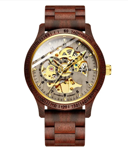 Sandalwood Auto Hollow Watch valentine couple birthday date gift