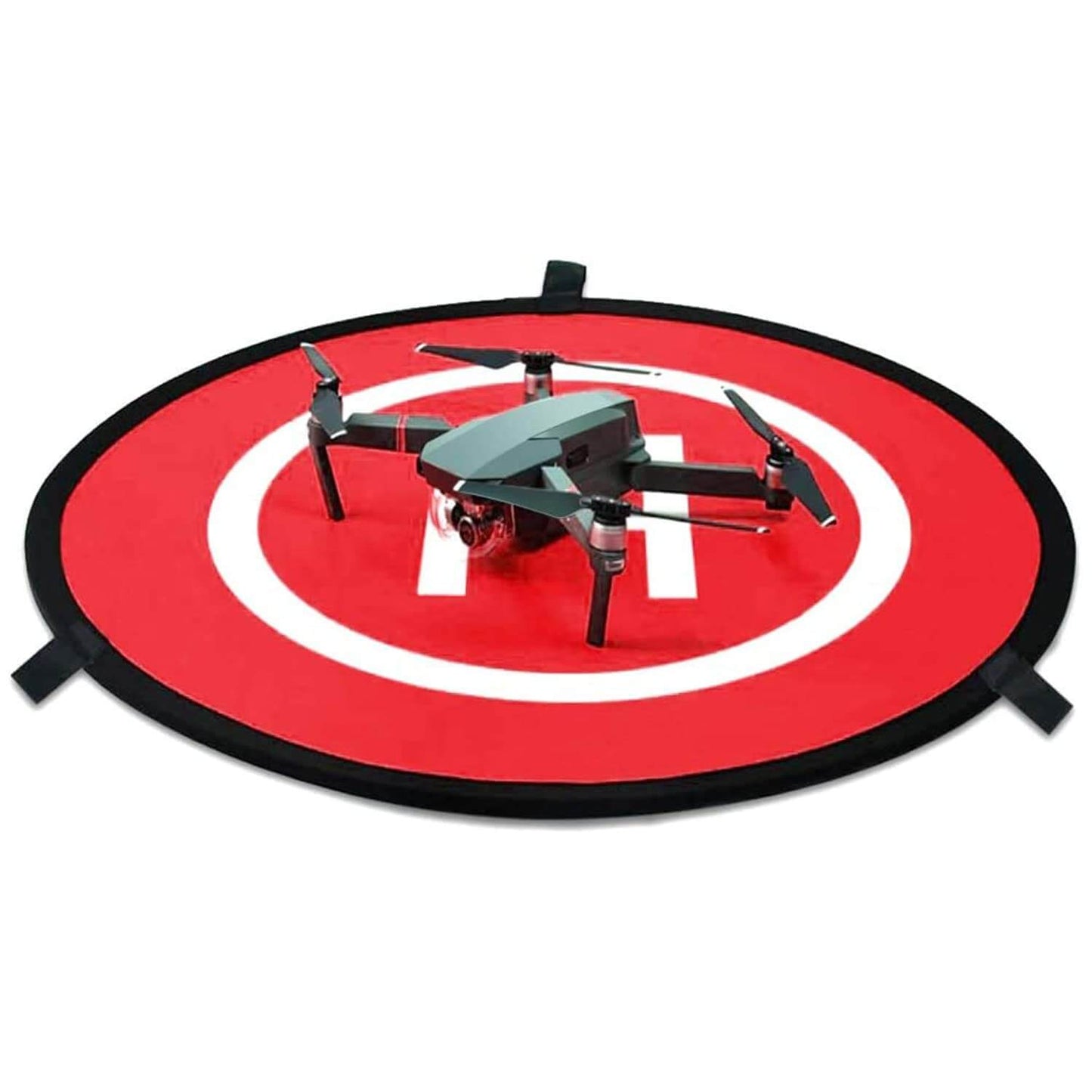 Waterproof drone landing pad featuring a red circular design, with a quadcopter positioned on top for RC drone users.