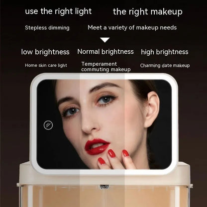 Desktop Cosmetic Storage Box built-in LED mirror
