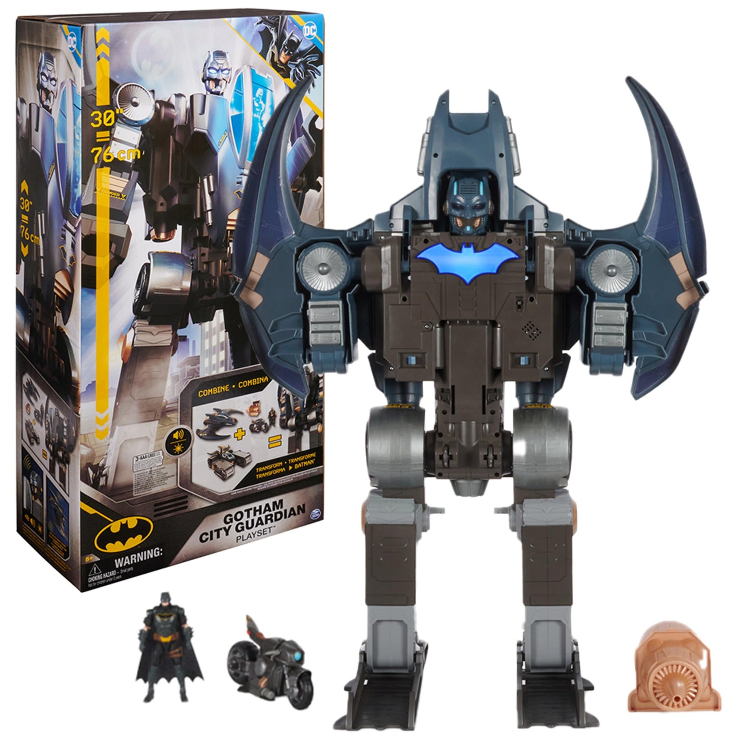 DC Comics Batman Gotham City Guardian Playset 4-in-1 Transformation Batman Figure Lights & 40+ Sounds Kids Toy for Boys & Girls Ages 5+
