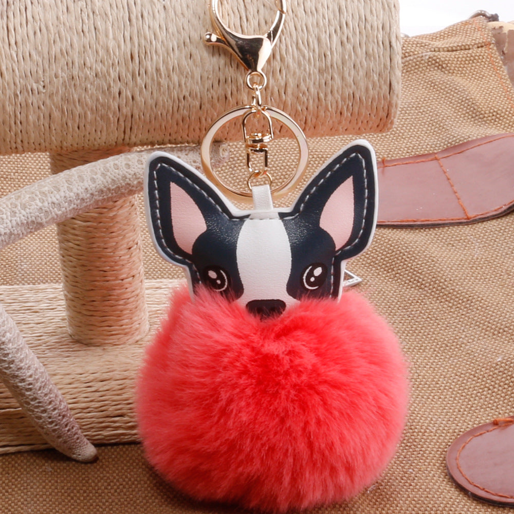 PU Dog Pom Pom Keychain for Bags and Car Decor
