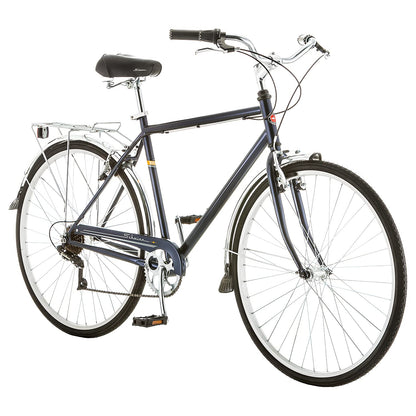 Schwinn Wayfarer Adult Hybrid Bike Mens and Womens 18-Inch/Medium Steel Step-Over Frame 7-Speed Drivetrain Rear Rack 700C Wheels Blue